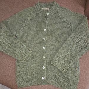 Vtg Bernhard Altmann Shetland Spun Wool Green Sweater Cardigan Women's Small